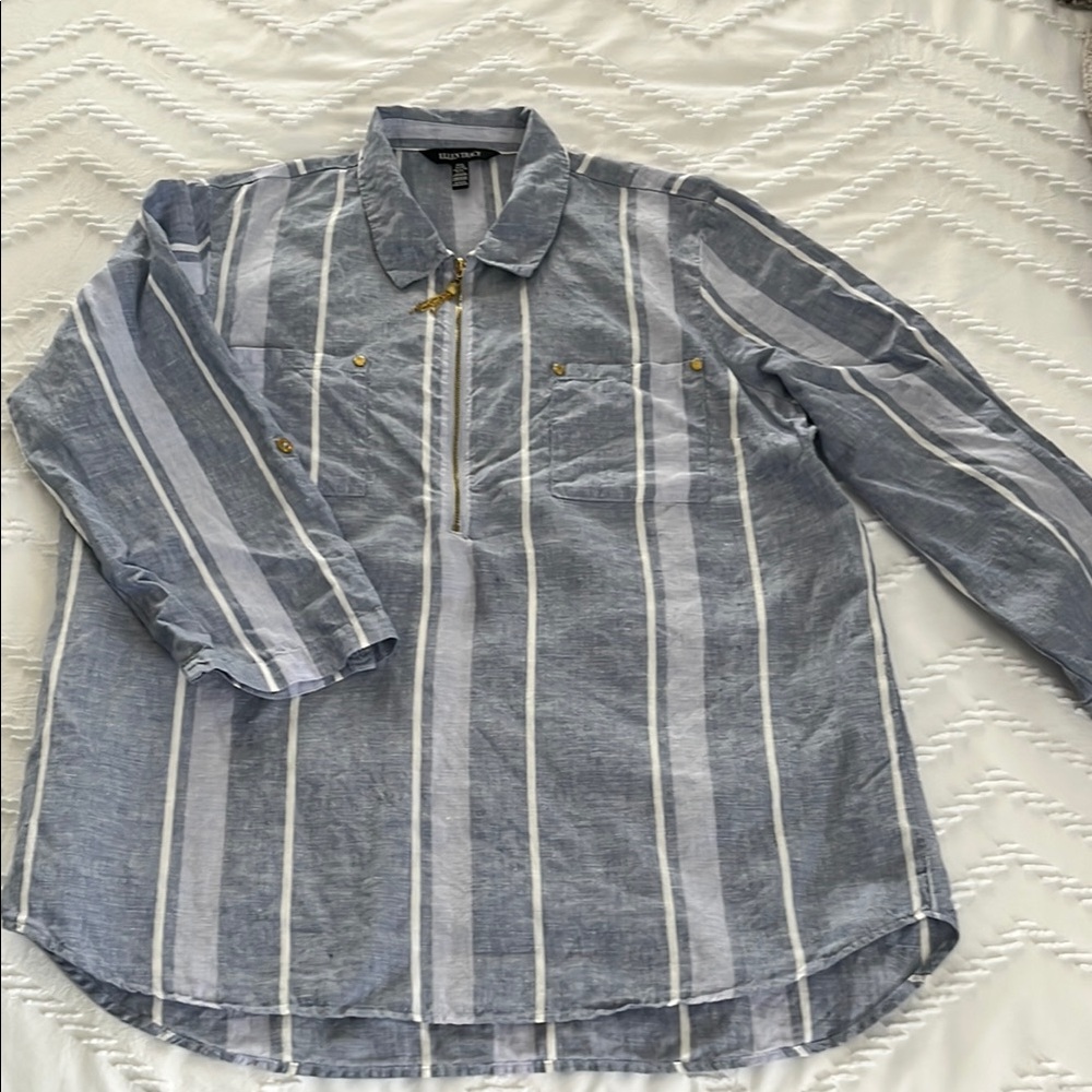Ellen Tracy Blue and White Striped Blouse